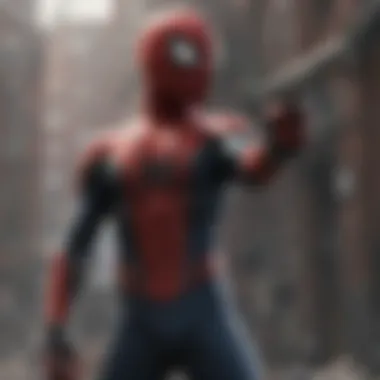 Tense Standoff: Implications of Violence in Superhero Narratives An artistic representation of Spider-Man in a tense standoff, showcasing the implications of violence.