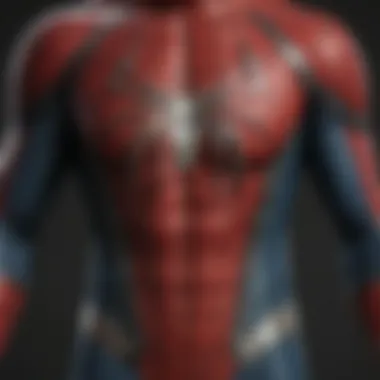 Detailed close-up of Spider-Man's suit showcasing its design elements