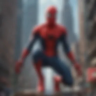Spider-Man in a Futuristic City A dynamic illustration showcasing Spider-Man swinging through a futuristic cityscape.