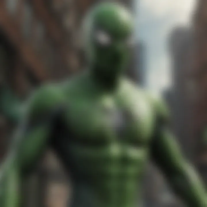 Side-by-side comparison of the green Spider-Man costume in different media formats.