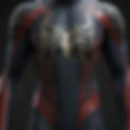 Detailed view of the Herostime Spider-Man suit showcasing its intricate web pattern
