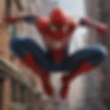 Artistic representation of Spider-Man swinging through the city.