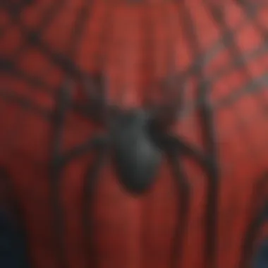 Detailed view of Spider-Man costume fabric texture