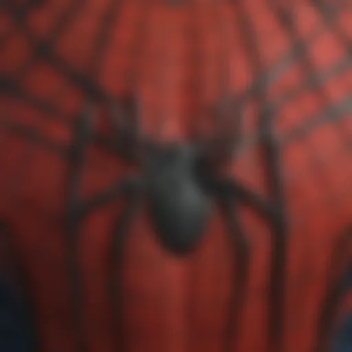 Detailed view of Spider-Man costume fabric texture