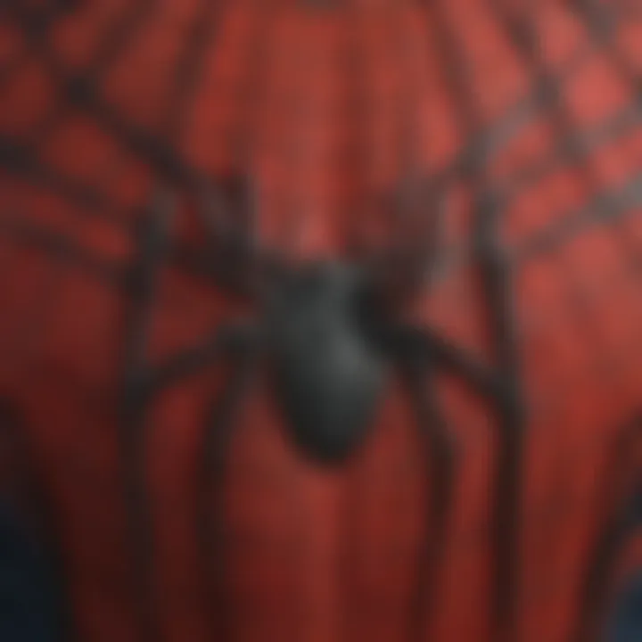 Detailed view of Spider-Man costume fabric texture