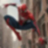 A dynamic action sequence showcasing Spider-Man swinging through the cityscape.