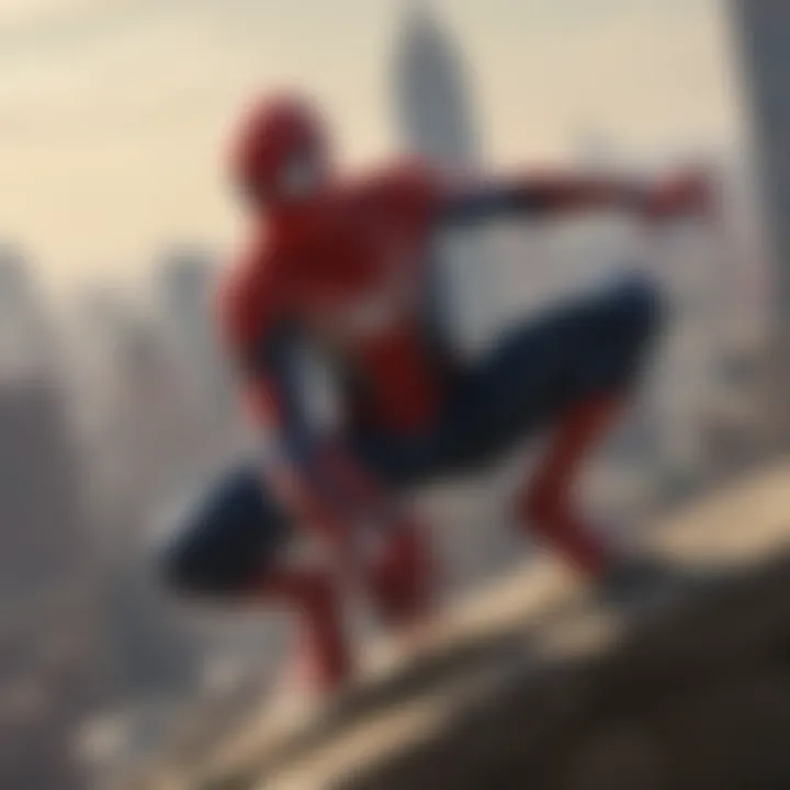 City skyline with Spider-Man's iconic silhouette against the sunset