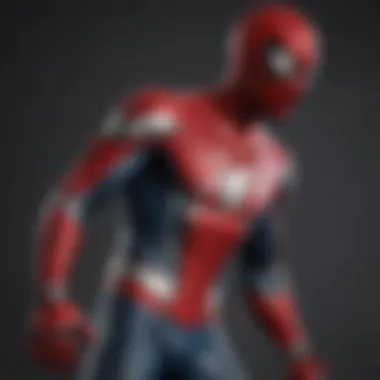 A close-up of Spider-Man's suit showcasing intricate details