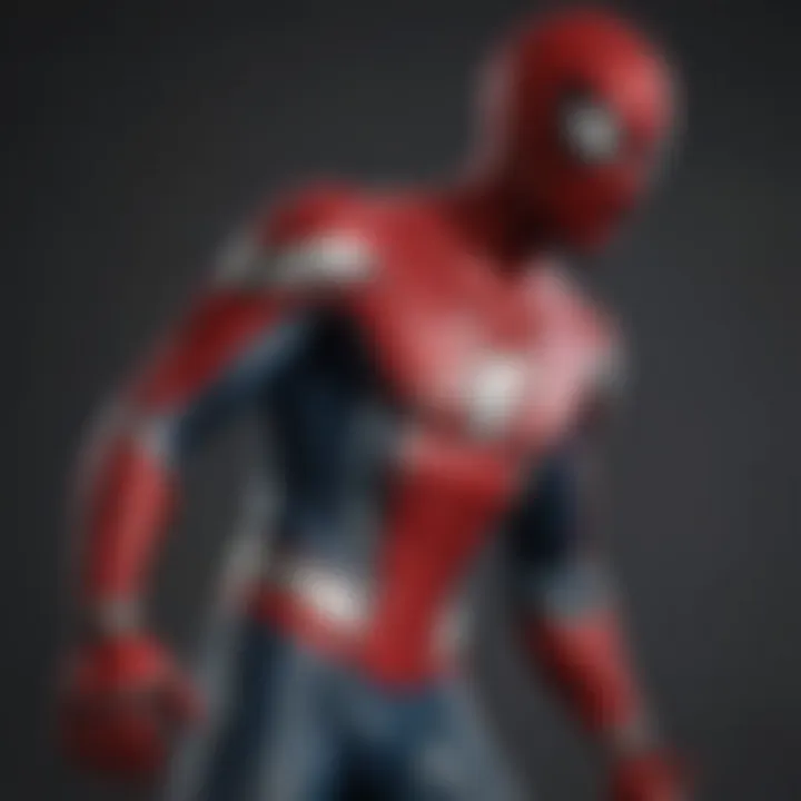 A close-up of Spider-Man's suit showcasing intricate details