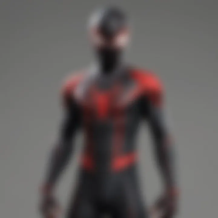 Close-up of the fabric texture and quality of the Miles Morales suit.