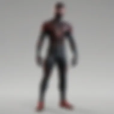 Sizing chart for the Miles Morales suit, detailing various fit options.