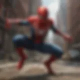 Dynamic portrayal of Spider-Man swinging through the city