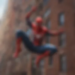 Spider-Man swinging through the city skyline
