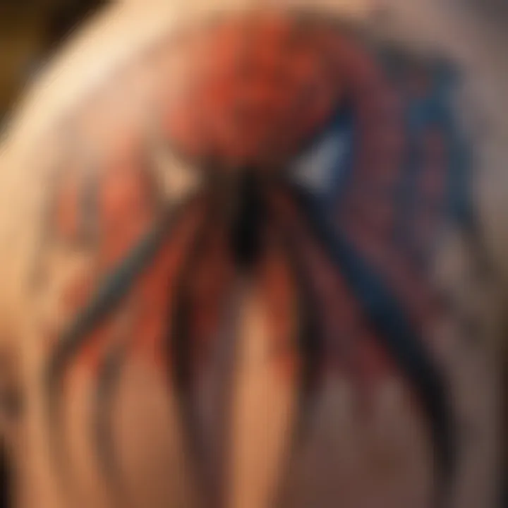 Close-up of a colorful Spider-Man tattoo showcasing intricate details