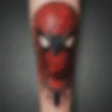 Artistic representation of a Spider-Man tattoo on a forearm