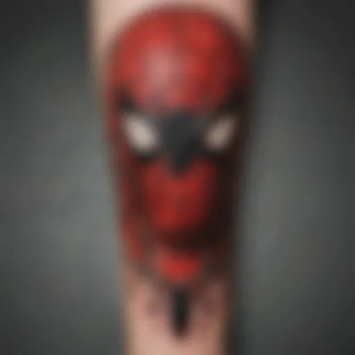 Artistic representation of a Spider-Man tattoo on a forearm