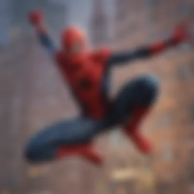 Spider-Man in iconic pose with web shooters activated