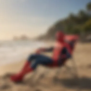 Spider-Man beach chair set up in a relaxing outdoor setting