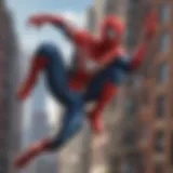 A dynamic action scene from the Spider-Man game showcasing web-swinging mechanics.