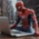 A sleek Spider-Man themed laptop showcasing creative designs and vibrant colors.