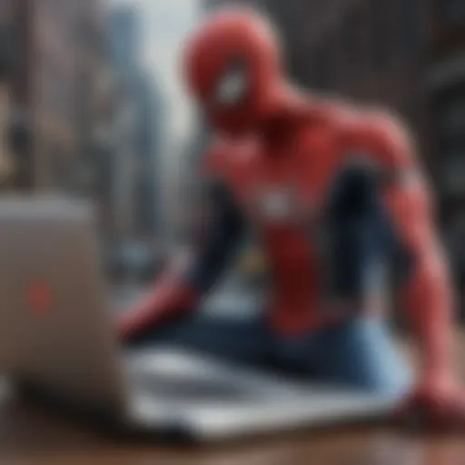 A sleek Spider-Man themed laptop showcasing creative designs and vibrant colors.