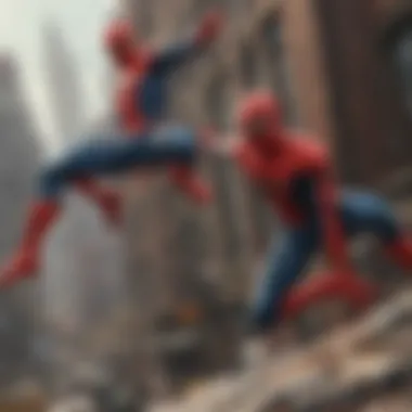 An iconic scene depicting Spider-Man's struggle against a formidable villain