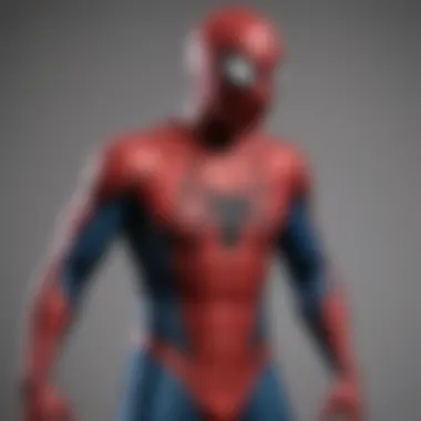 A close-up of the fabric texture of a Spider-Man morphsuit, highlighting its quality and craftsmanship.