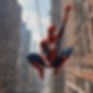 Spider-Man's Iconic Swing Iconic Spider-Man swinging through New York City