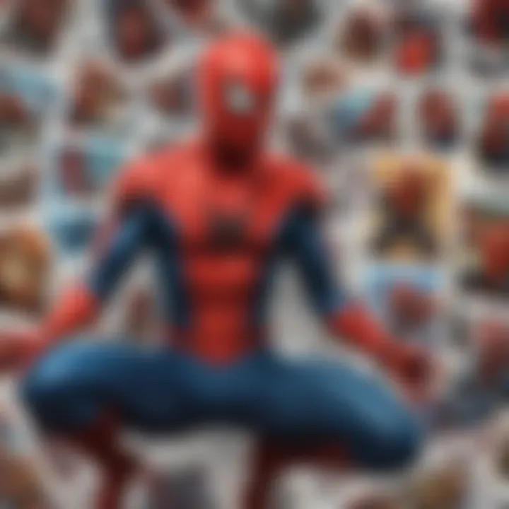 A group of fans engaged in a Spider-Man sticker trading event, showcasing community interaction and engagement.