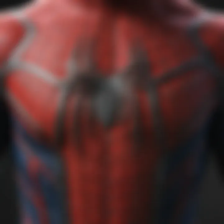 A close-up of Spider-Man's suit fabric showcasing its intricate texture and design.