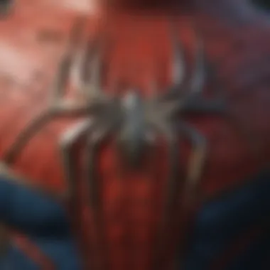 A detailed look at the costume's emblem and web-shooters integrated into the design.