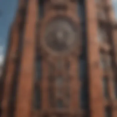 Close-up of the architectural details of the Spider-Man Tower.