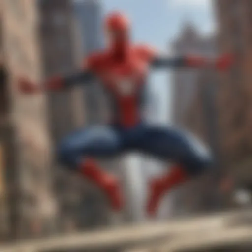 Spider-Man swinging through the city skyline