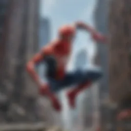 Spider-Man swinging through the city skyline