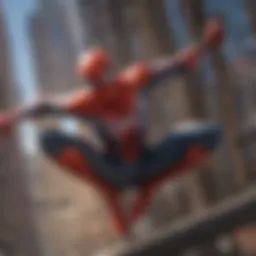 Spider-Man swinging through the city in the game