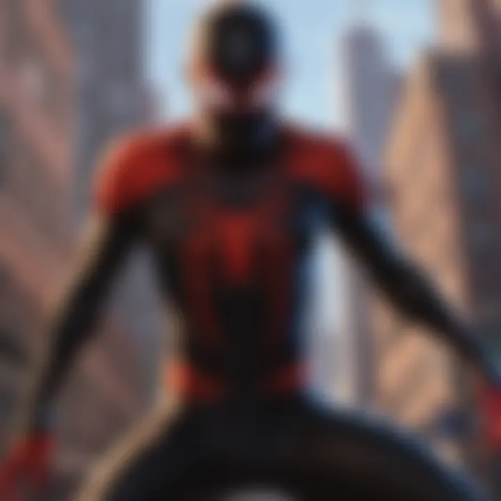 A close-up of Miles Morales in his Spider-Man suit