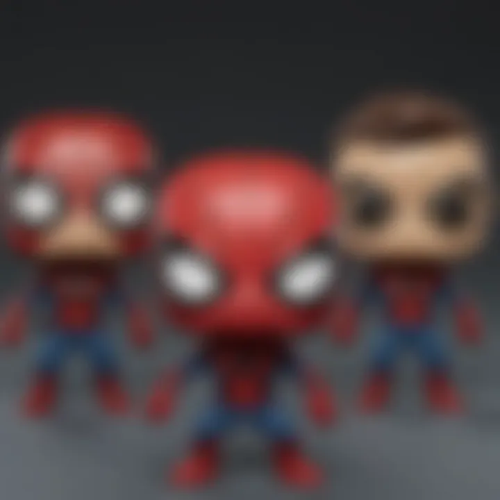 Comparison of different Spider-Man Funko Pop figures on display