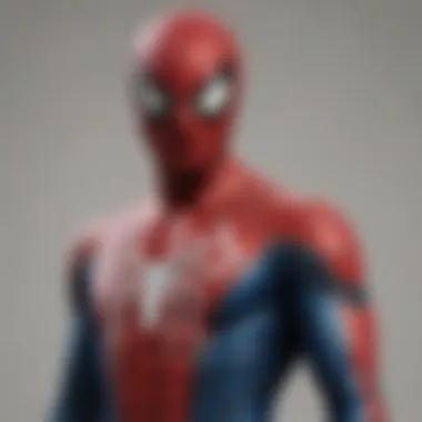 Close-up of the intricate web pattern on Spider-Man's suit