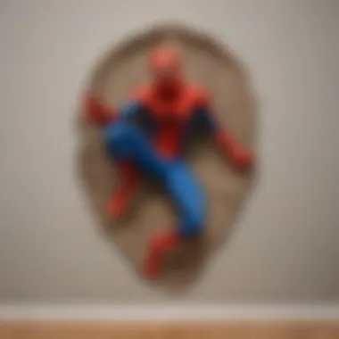 A vibrant Spider-Man cardboard cutout in a home setting