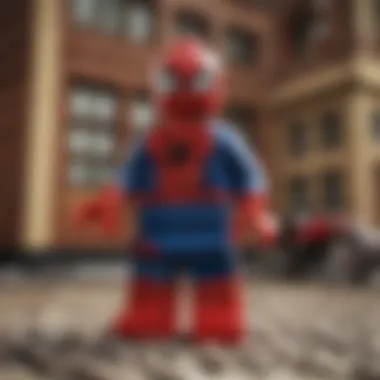 A creative arrangement of Spider-Man LEGO sets representing key moments from the franchise