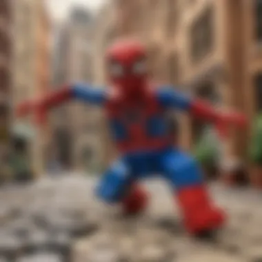 An artistic representation of storytelling elements within Spider-Man LEGO sets