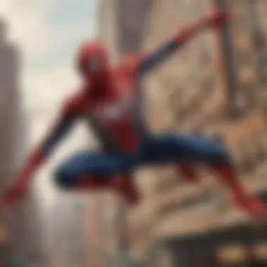 Spider-Man swinging through the city skyline