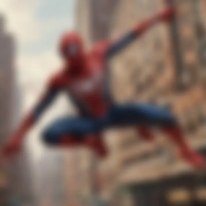 Spider-Man swinging through the city skyline