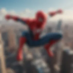 A dynamic illustration of Spider-Man swinging through the city skyline, embodying freedom and agility.