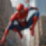 Dynamic portrayal of Spider-Man swinging through the city skyline