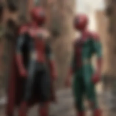 Artistic representation of Spider-Man and Mysterio in a dramatic pose