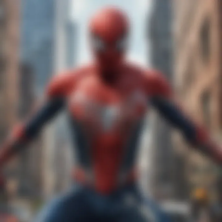 A detailed view of Spider-Man's iconic suit in a game setting