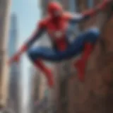 Spider-Man swinging through a vibrant cityscape