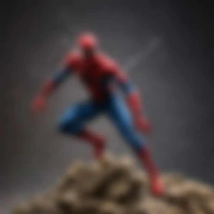 Spider-Man action figure displayed in a collector's showcase with themed backdrop