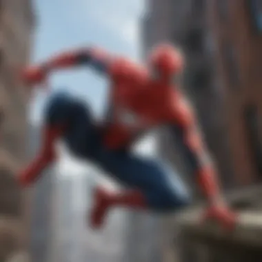 Spider-Man swinging through a city skyline